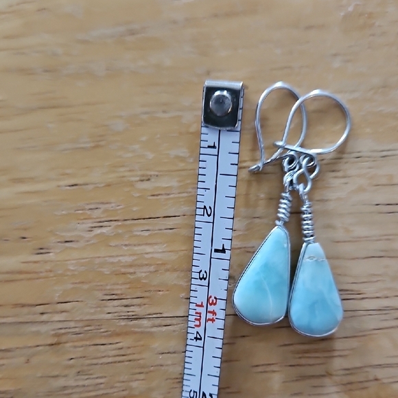 Source Unknown Silver and Aqua Teardrop Earrings - Picture 3 of 3